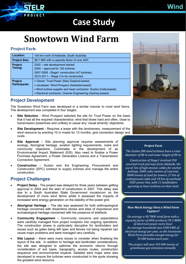 Snowtown Wind Farm Case Study