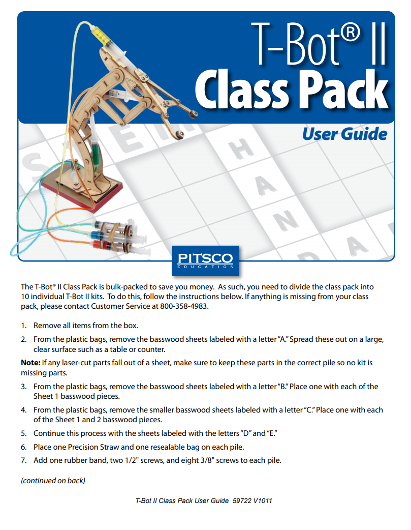Pitsco Laser-Cut Basswood T-Bot II Hydraulic Arm Individual Pack 